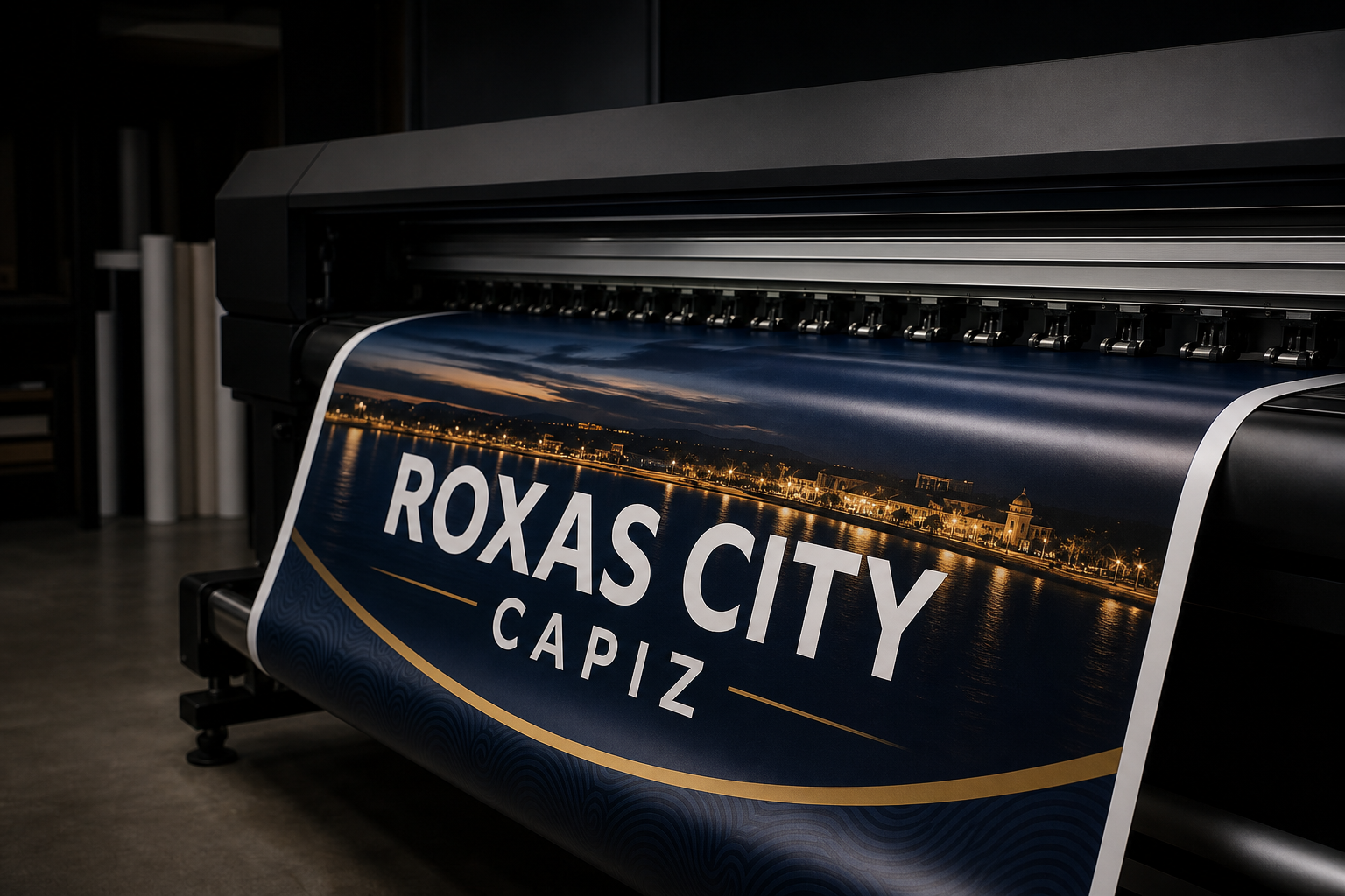 Unbranded large-format printer producing a Roxas City, Capiz print